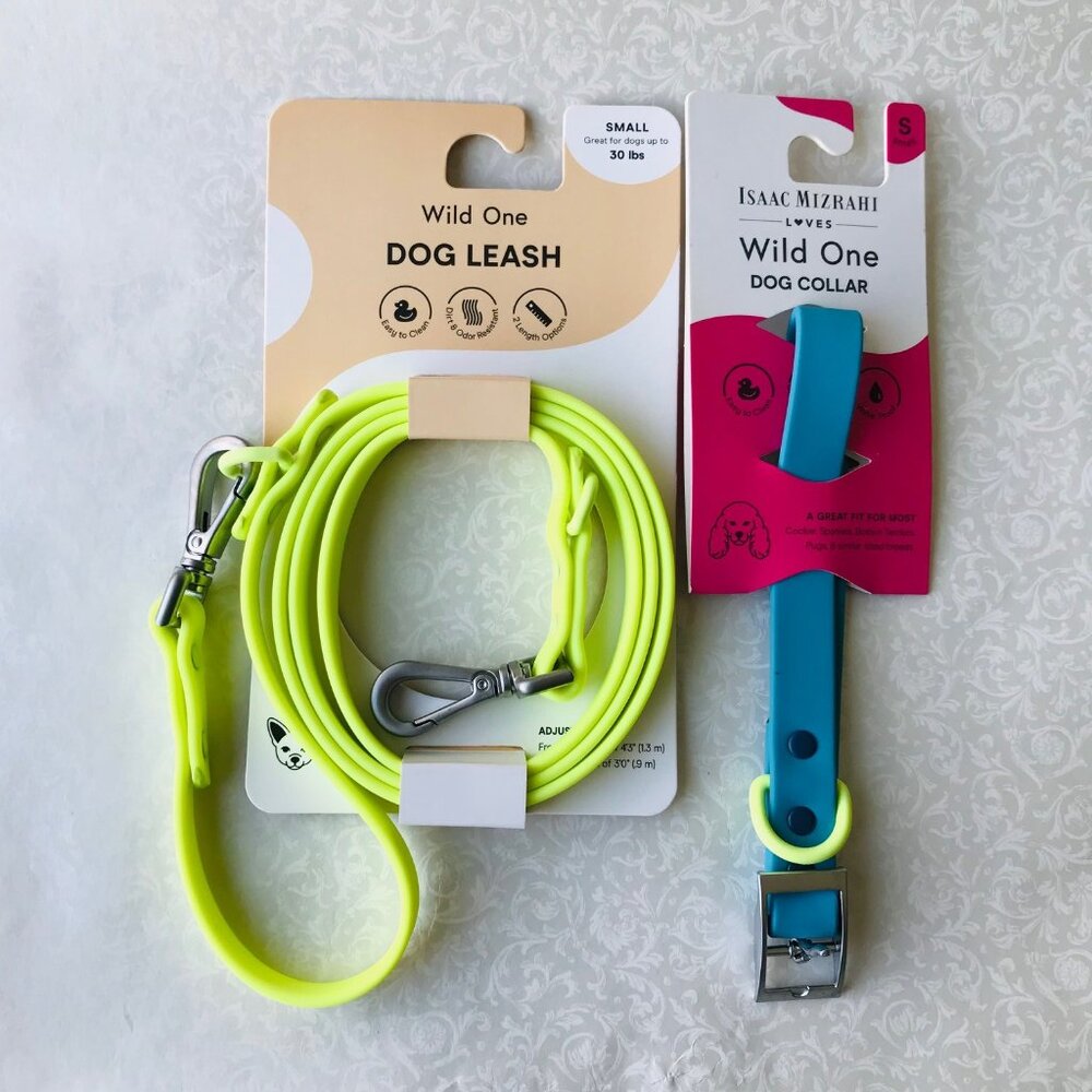 Wild One Collar (S) Blue & Leash (S) Lime Water Proof